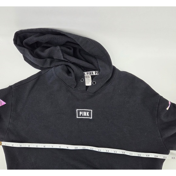 Pink Victoria's Secret Sweatshirt Cropped Child Size Small Black Layers Logo 90s - Picture 5 of 8
